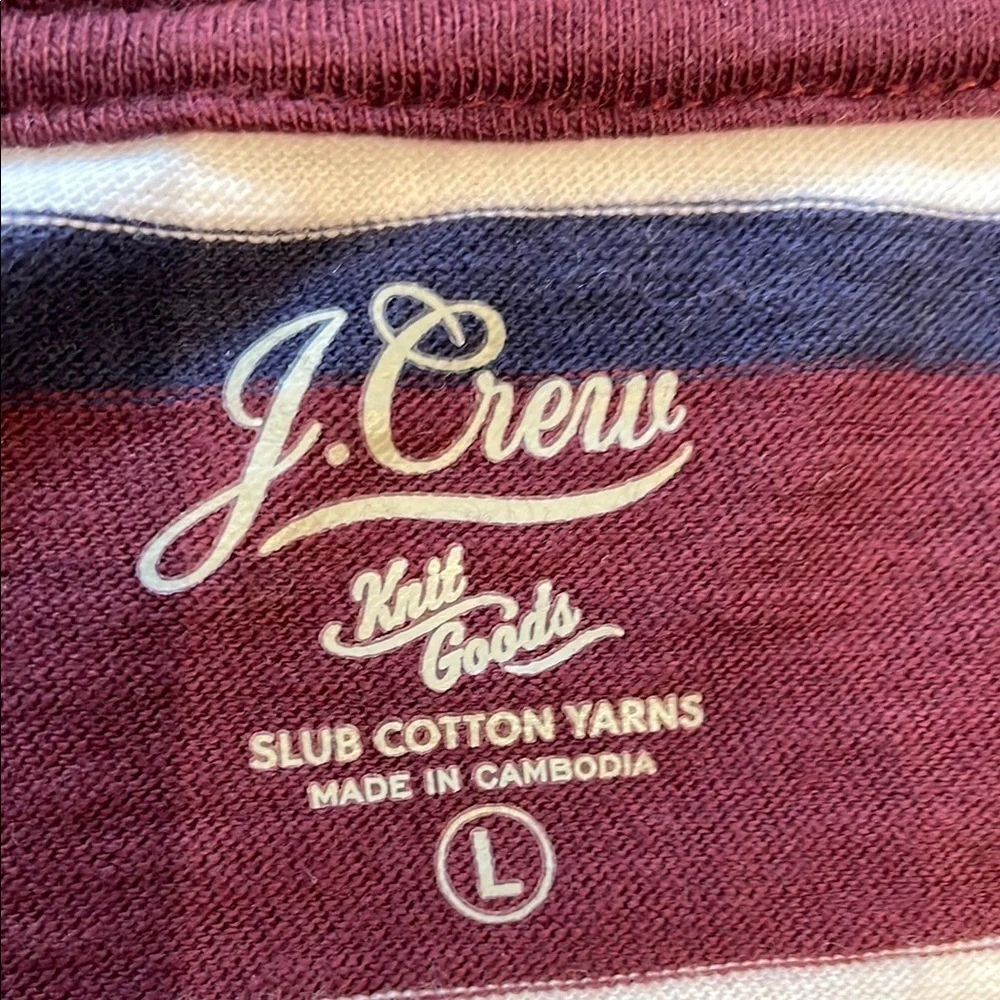 JCrew Knit Goods Slub Cotton Striped Maroon Long Sleeve Shirt, Size L